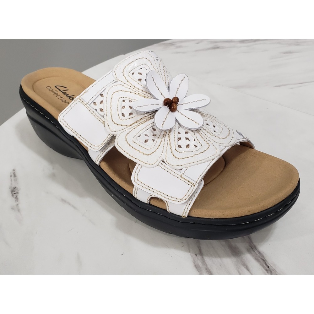 NEW SIZE 10 NARROW - Woman's Sandals Clarks Merliah 2‎ Belle Shoes White Flower